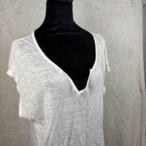 Nicole Miller 100% Linen White Tshirt L